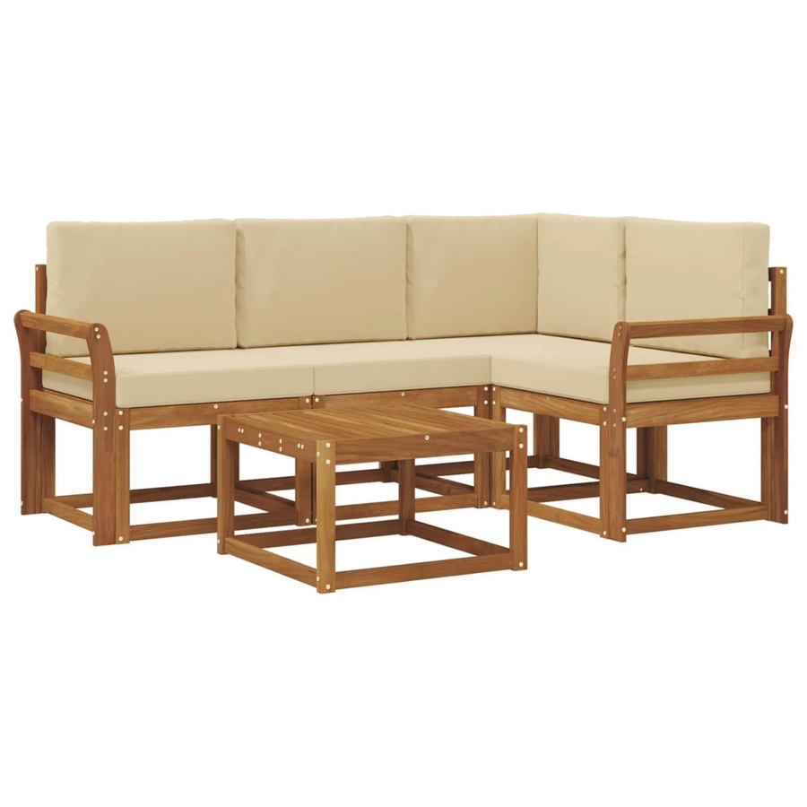 vidaXL Outdoor-Sofagarnitur aus Akazienholz in L-Form mit Kissen, Natur und Beige - Bild 2