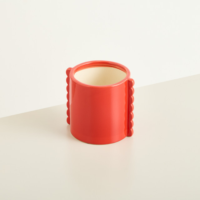 Keramik Übertopf BLUME2000 Rot mit vertikalen Streifen für den Tisch, Höhe: 13 cm, Breite: 13 cm, Tiefe: 14 cm - Bild 1