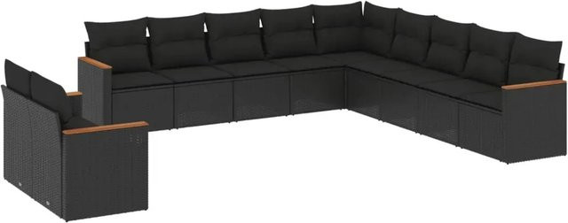 vidaXL 11-tlg. Garten-Sofagarnitur aus Poly-Rattan in Schwarz mit Polsterkissen und Stauraum - Bild 1