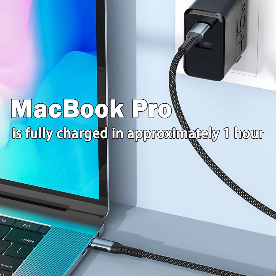 240W USB-C zu USB-C Schnellladekabel PD 3.1 mit E-Marker Chip, Nylon-ummanteltes Typ-C Ladekabel für Laptop, Tablet und Smartphone, Schwarz - Bild 4