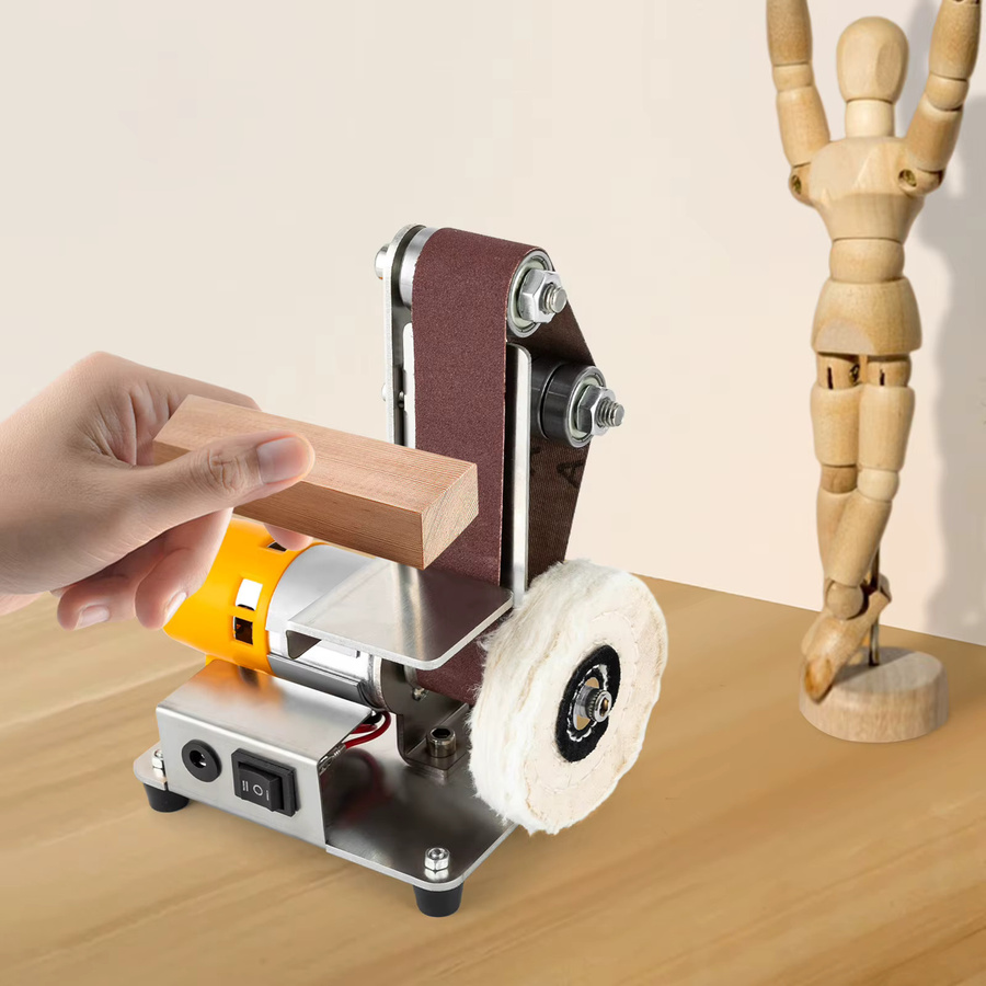 CNCEST Mini-Bandschleifer und Polierer mit 775 Motor, 7-stufig einstellbare Desktop-Schleifmaschine in Silber inklusive 20 Schleifbändern - Bild 4