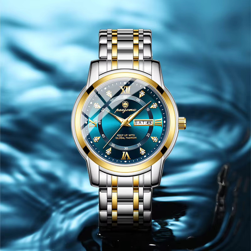 PAAZOMU Armbanduhr Quarz, Edelstahl, Blau, Gold, Herren - Bild 3