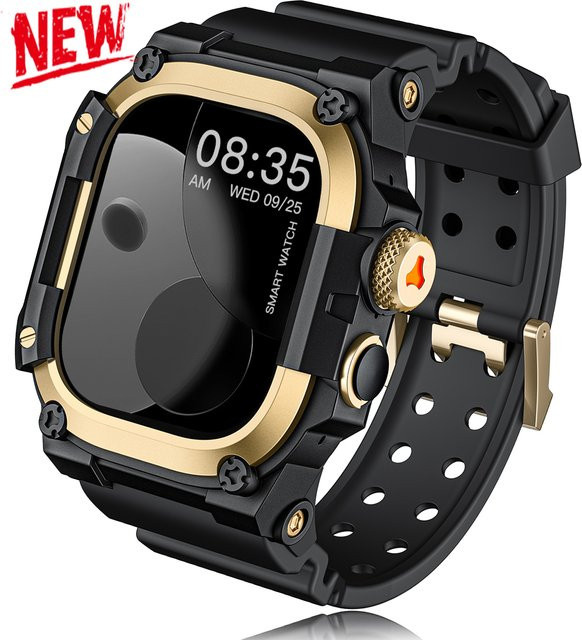 CAOWTAN Silikonarmband mit Metall-Abdeckung und Hülle für Apple Watch Ultra 49mm - Bild 1