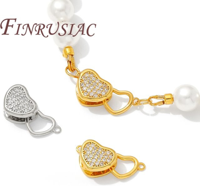 FINRUSIAC Verbinder, Messing, 18K vergoldet, Zirkon-Herzverschlüsse, Unisex - Bild 1