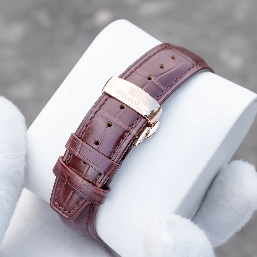 OBLVLO Armbanduhr Automatik, Edelstahl, Roségold, Diamant, Blau, Herren - Bild 3