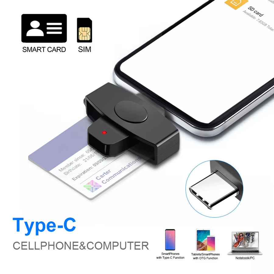 ALLOET USB-C Smartcard-Lesegerät in Schwarz, tragbarer Smartchip-Leser für Bankgeschäfte und Steuererklärungen, kompatibel mit Windows OS - Bild 2