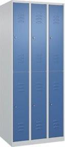 C+P Doppelstock-Spind Classic PLUS mit 3 Abteilen, Stahl, Zylinderschloss, Grau/Blau, H x B x T: 185 x 75 x 50 cm - Bild 1