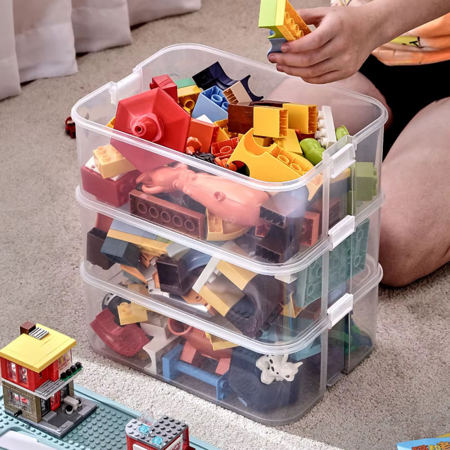 HGTUGO 3-lagige Kunststoff-Aufbewahrungsbox in Grau als Spielzeug-Organizer für Kleinteine und Bausteine - Bild 4