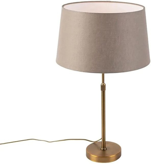 QAZQA Tischlampe in Bronze mit dimmbarem LED-Leuchtmittel und Leinenschirm in Taupe/Beige, Höhe: 35 cm - Bild 1