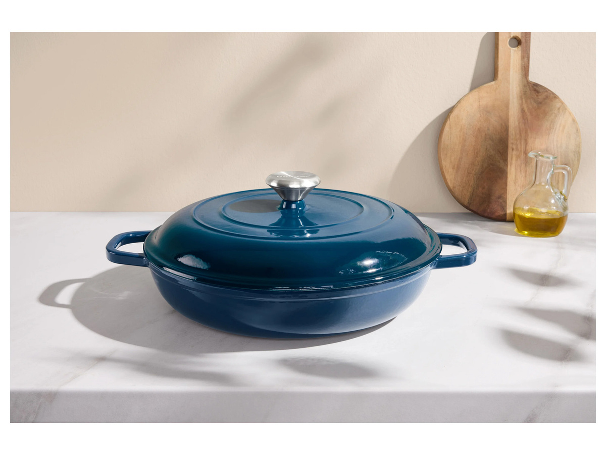 SILVERCREST® Servierpfanne aus emailliertem Gusseisen, Blau, Durchmesser: 30 cm - Bild 3