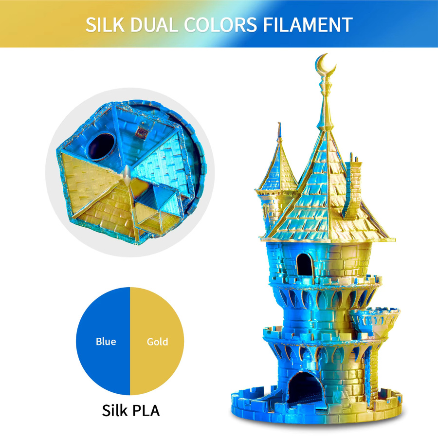 ERYONE Seiden-Doppelfarben-PLA-Filament für FDM-3D-Drucker, 1,75mm, Zweifarbiges Coextrusions-Filament mit seidigem Glanz, Schwarz-Lila, 1kg - Bild 2