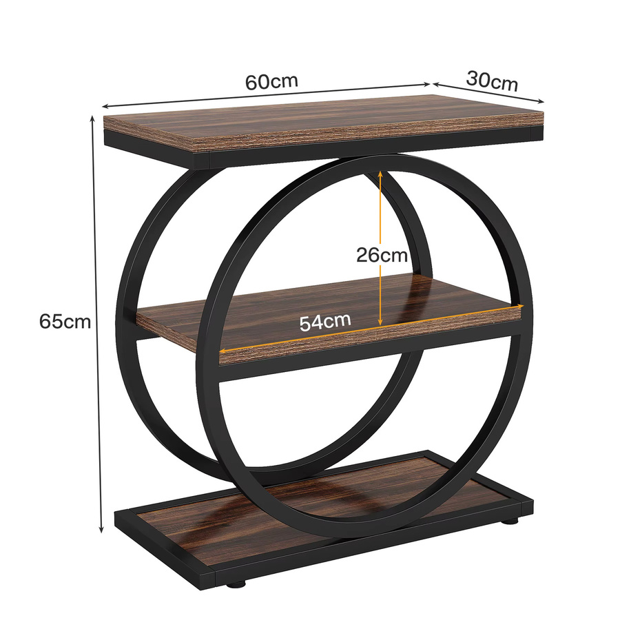 Tribesigns 3-stöckiger Beistelltisch im Industrial-Design aus Holz und Metall, Farbe: Braun/Eiche mit schwarzem Rahmen - Bild 3