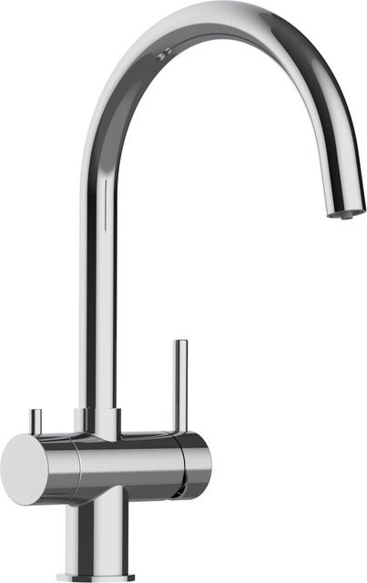 VIZIO Küchenarmatur aus Edelstahl mit 3-Wege-Wasserhahn, 360 Grad schwenkbarer U-Auslauf, Farbe Silber, Hochglanz poliert - Bild 1