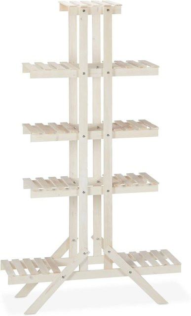 Relaxdays Blumentreppe aus Tannenholz in Weiß, 5 Stufen, Höhe: 142 cm, Breite: 83 cm, Tiefe: 25 cm - Bild 1