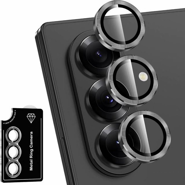 Gehärteter Kameraschutz aus Glas mit Metallring und CD-Muster für Samsung Galaxy Z Flip und Z Fold in Gold - Bild 1