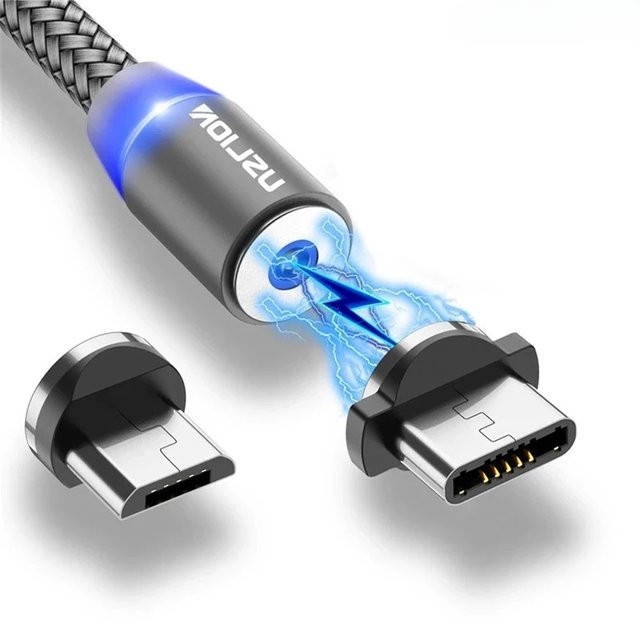 HACHANLUN LED Magnetisches USB-Kabel für Schnellladung und Datenübertragung in Schwarz mit USB Typ C und Micro USB Anschlüssen - Bild 1