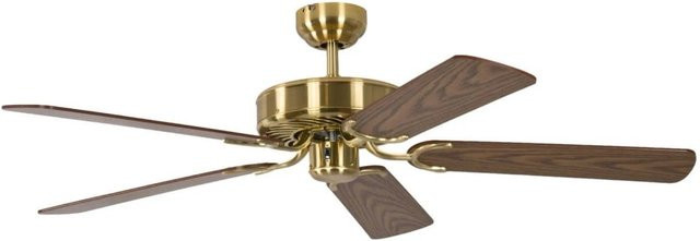 Pepeo Deckenventilator Potkuri Messing seidenmatt und Eiche mit Zugkette, Durchmesser: 132 cm - Bild 1