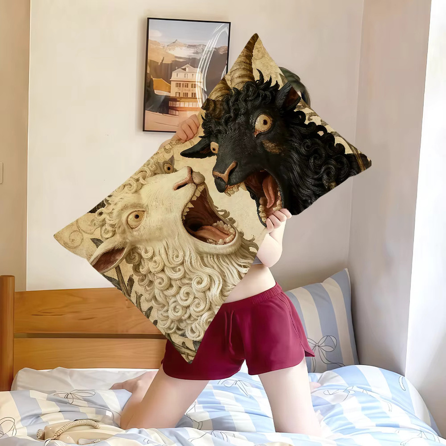 Rechteckiger Kissenbezug mit Grusel-Ziege-Motiv von Potdemiel in Weiß für dein Zuhause oder Wohnheim - Bild 5