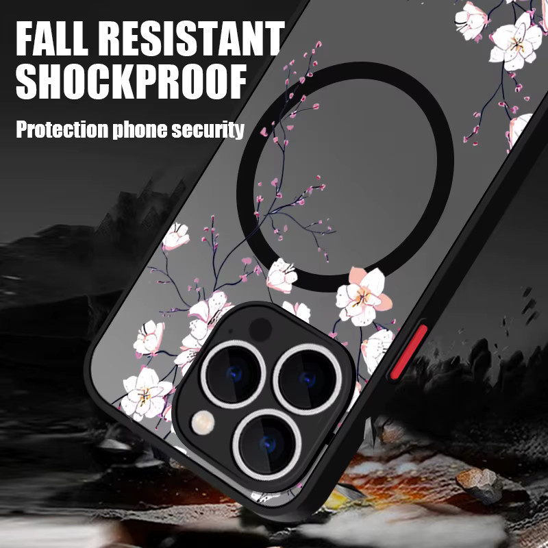 YISHANGOU Magnetische Handyhülle mit buntem Blumenmuster für iPhone 16 15 14 13 12 Pro Max Plus, stoßfeste Acryl-Matte-Abdeckung, Multicolor - Bild 2