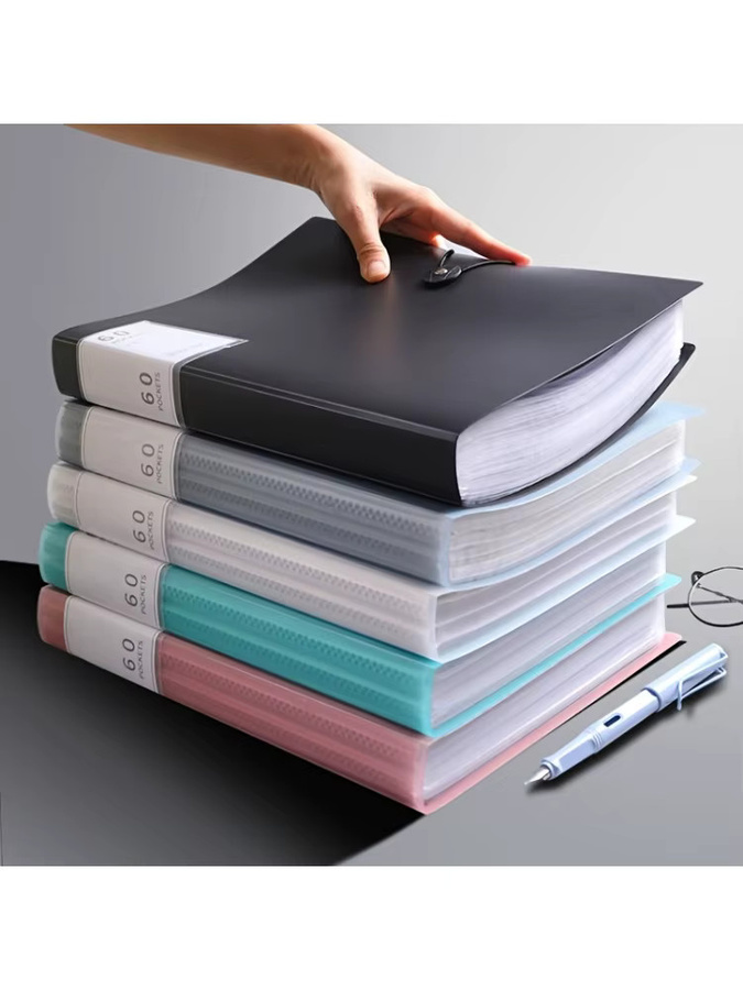 A4 Aktenordner mit 60 Taschen aus transparentem Kunststoff in Schwarz zur Organisation deiner Dokumente und Prüfpapiere - Bild 4