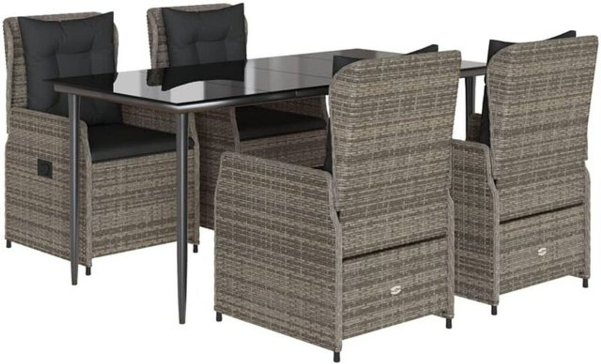 5-tlg. Garten-Essgruppe aus Poly-Rattan mit Kissen in Grau von Vidaxl - Bild 1
