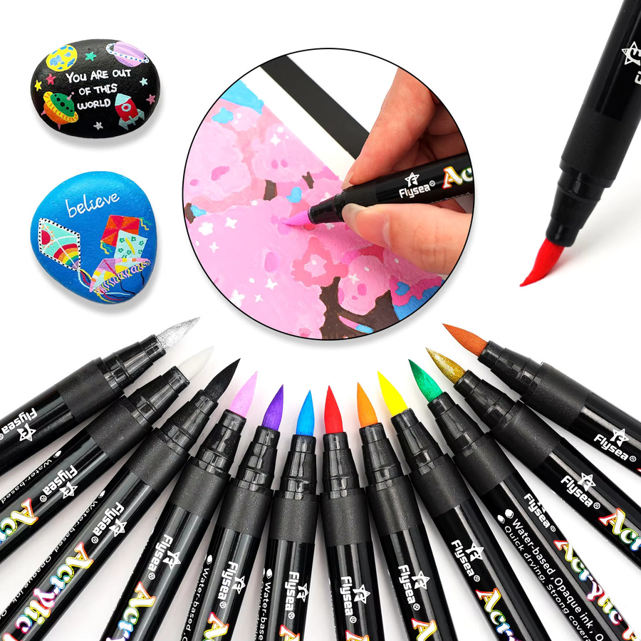 Flysea Acrylmarker mit Pinselspitze in Multicolour für kreative Malerei auf Keramik, Glas und Steinen, 24 Farben - Bild 3