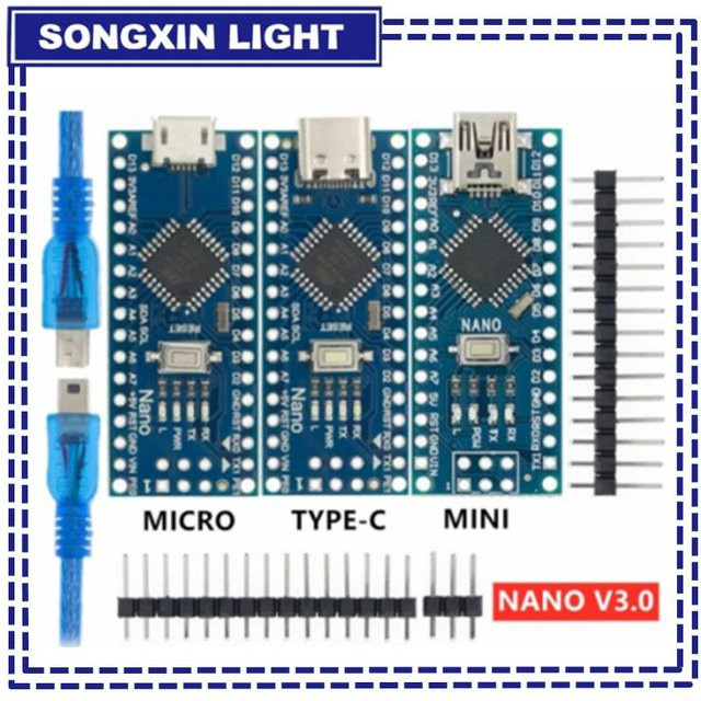 Arduino Nano V3.0 Controller mit ATmega328P und CH340 USB-Treiber, kompatibel mit Micro/Mini/Type-C USB, Blau - Bild 1