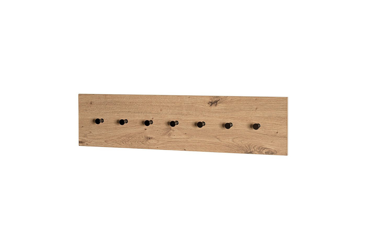 HAKU Wandgarderobe PARMA 7 mit 7 Haken in Eiche-Dekor und Schwarz, B: 80 cm, H: 20 cm, T: 5 cm - Bild 1