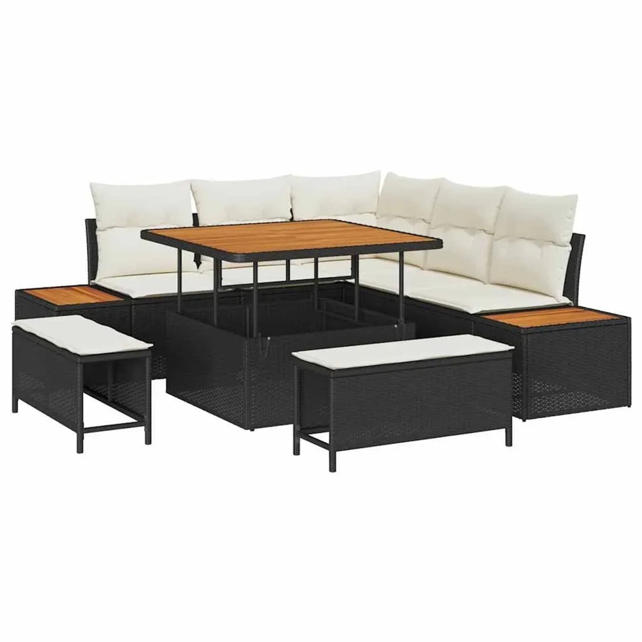 vidaXL Garten-Sofa-Set aus Poly-Rattan mit 8 Teilen und Kissen in Schwarz - Bild 2