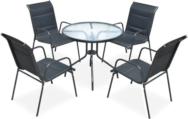 Furnicato 5-tlg Garten-Essgruppe aus Stahl mit Glastisch in Schwarz - Bild 1
