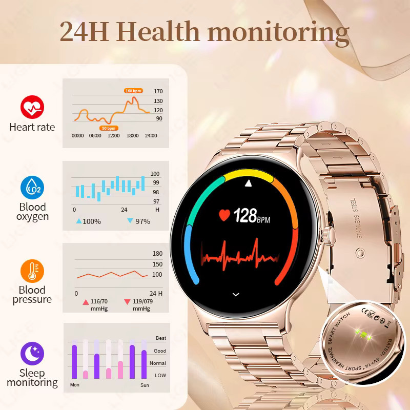 LIGE Smartwatch, Edelstahl, Schwarz, Damen - Bild 3