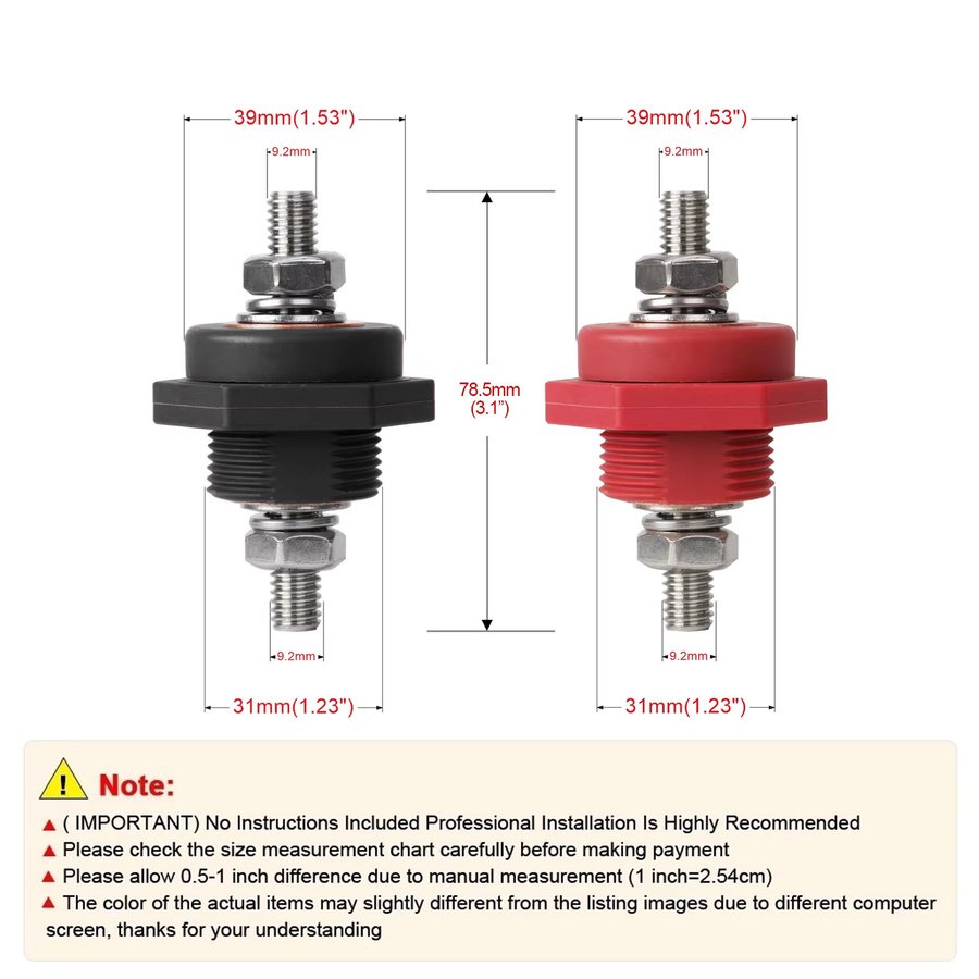 MINESPEED Batterie Stromanschluss Set mit 3/8 Zoll Bolzen, 300 A, 48 V DC, Messing Ersatzklemmen in Gold und Rot für Auto, Camping, RV, LKW und Boot - Bild 2