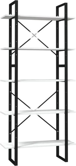 vidaXL Bücherregal im Industrial Design aus Massivholz Kiefer und Metall, Weiß, B/T/H: 80 x 30 x 175 cm - Bild 1
