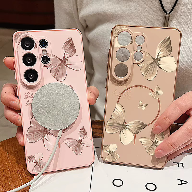 Magnetische Handyhülle mit Retro Schmetterling-Druck für Samsung Galaxy S26 S25 S24 S23 S15 A56 A55 A36 A37 A17 A16 A15 in Blau - Bild 3