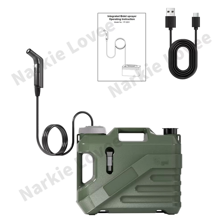 Wower Tragbares Bidet mit 19l Wassertank und 2m Schlauch, Wiederaufladbarer Shattaf-Sprüher für Camping und Reisen, Weiß/Grün - Bild 5