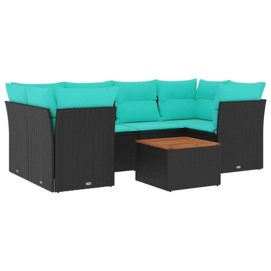 vidaXL 7-teilige Garten-Sofagarnitur aus Poly-Rattan und Akazienholz in Schwarz mit Kissen - Bild 2