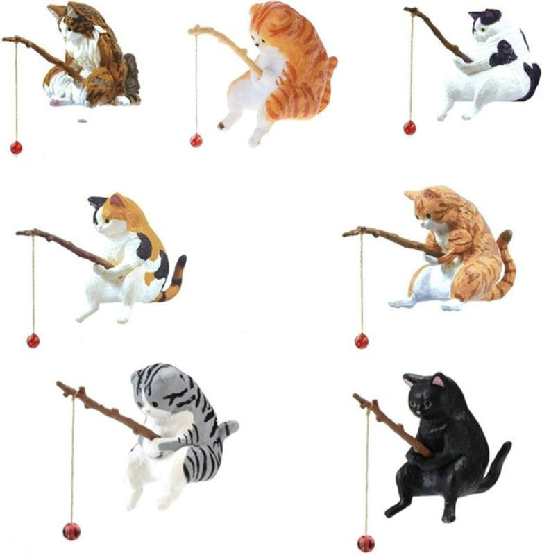 OOTDTY Fishing Cat Figurinen aus Kunstharz als dekorative Mini-Statue für die Landschaftsgestaltung in Schwarz und Mehrfarbig - Bild 1