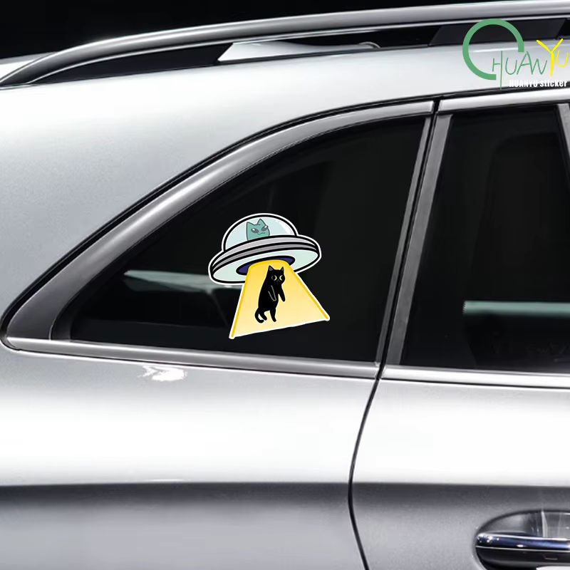 Kreativer Katze UFO Vinyl Aufkleber wasserdicht und mehrfarbig für Auto, Laptop und Fenster - Bild 2