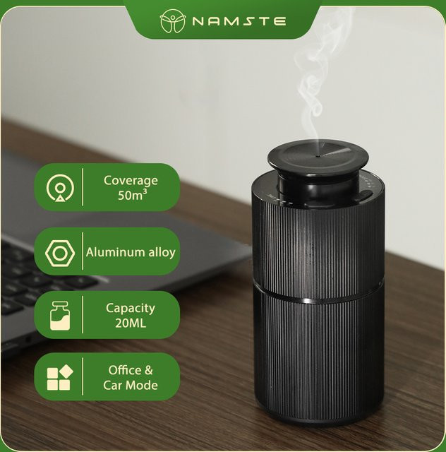 Namste Aroma Diffusor aus Aluminiumlegierung, USB aufladbar, Schwarz, B/T/H: 23,5 x 11,2 x 11,2 cm - Bild 1