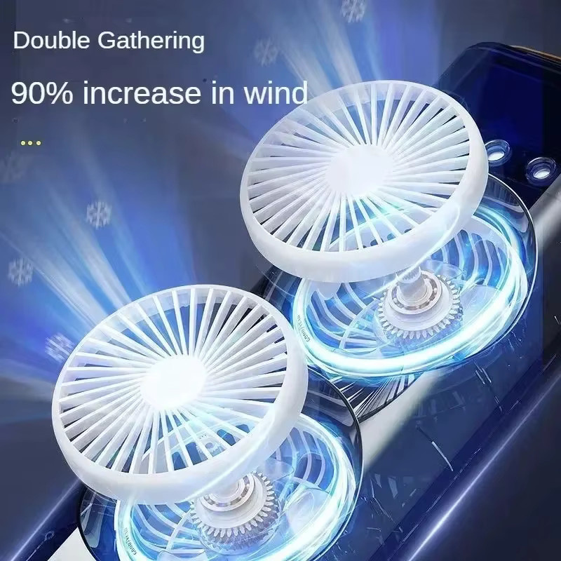 Donirt Doppelköpfiger Spray-Klimaanlagenventilator in Weiß mit Fernbedienung und Nachtlicht, wiederaufladbarer USB-Schreibtisch-Luftkühler mit 3 Geschwindigkeiten - Bild 4