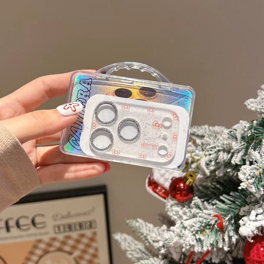 Sanrio Hello Kitty Glitzer Kameralinsen-Schutzabdeckung für iPhone 17 Pro Max, Kratzfeste HD-Hartglas-Vollabdeckung, Mehrfarbig - Bild 2