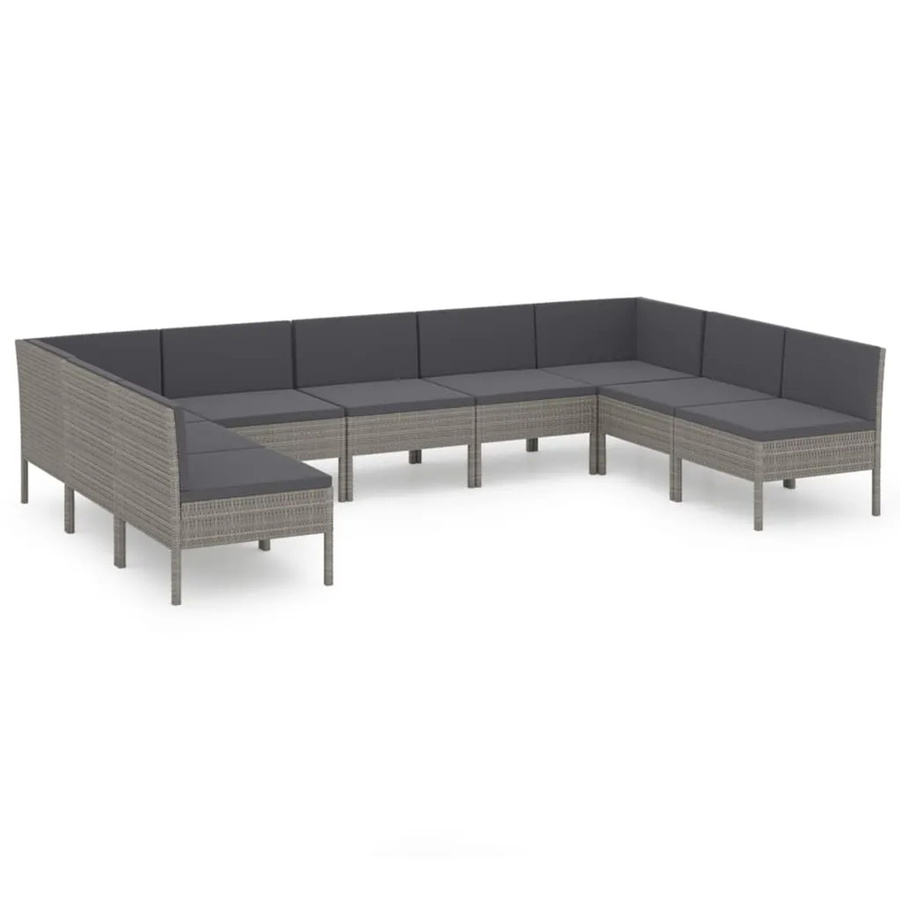 vidaXL 9-tlg Garten-Lounge-Set Modell 12 aus Poly Rattan in Grau und Anthrazit mit Auflagen und Metallgestell - Bild 2