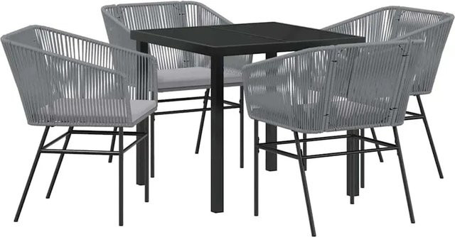 vidaXL 5-teiliges Garten-Ess-Set aus Poly Rattan und Stahl in Grau mit Kissen im modernen Design - Bild 1