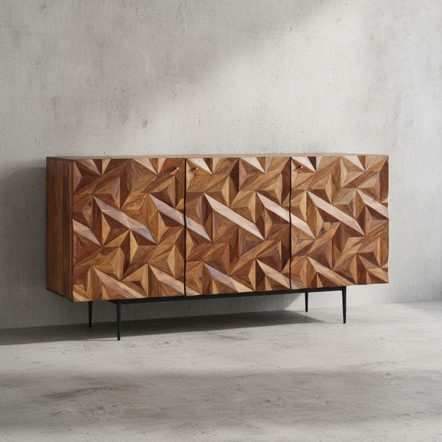 KADIMA DESIGN Sideboard Metallux aus Sheesham-Massivholz mit 3D-Oberfläche in Braun - Bild 1