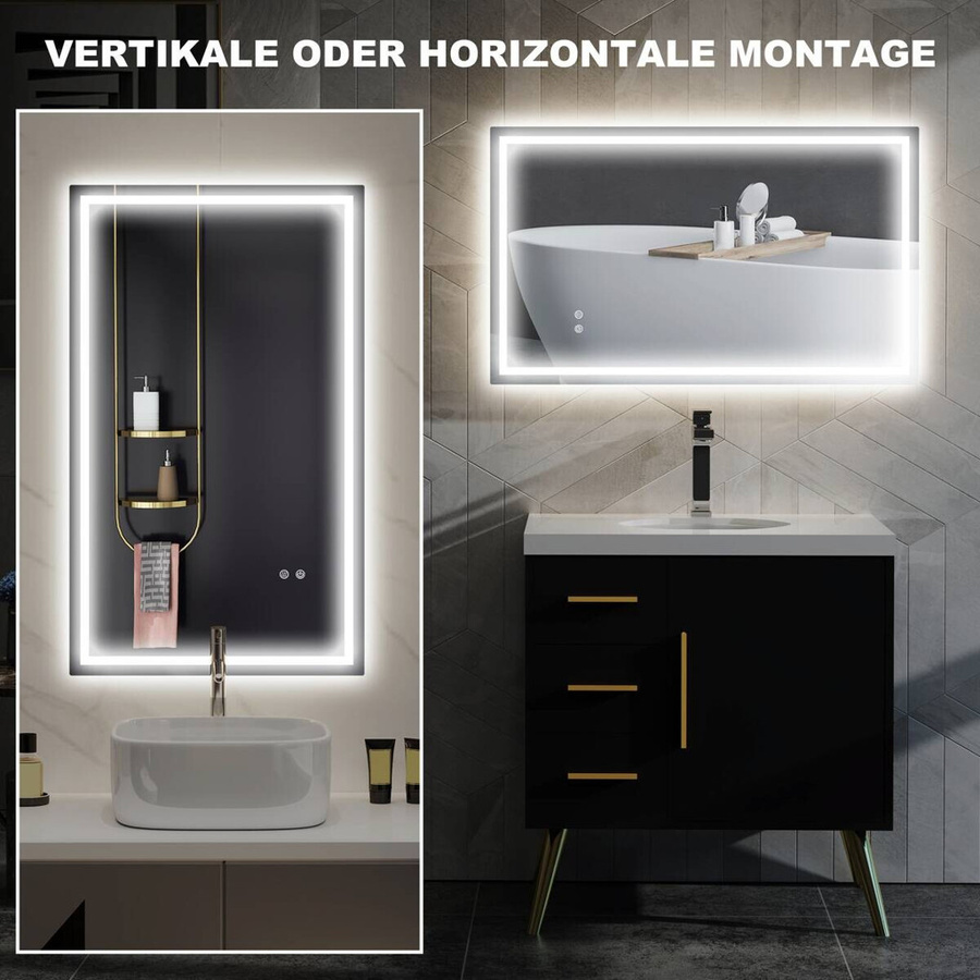 HOMCOM LED-Badspiegel silber, dimmbar, B/H/T: 60 x 100 x 3 cm - Bild 2
