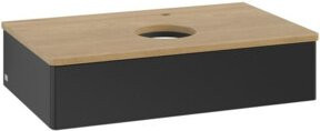 V&B Waschtischunterschrank Antao ohne Frontstruktur in Eiche Honig und Blau lackiert, B/T/H: 80 x 50 x 19 cm - Bild 1