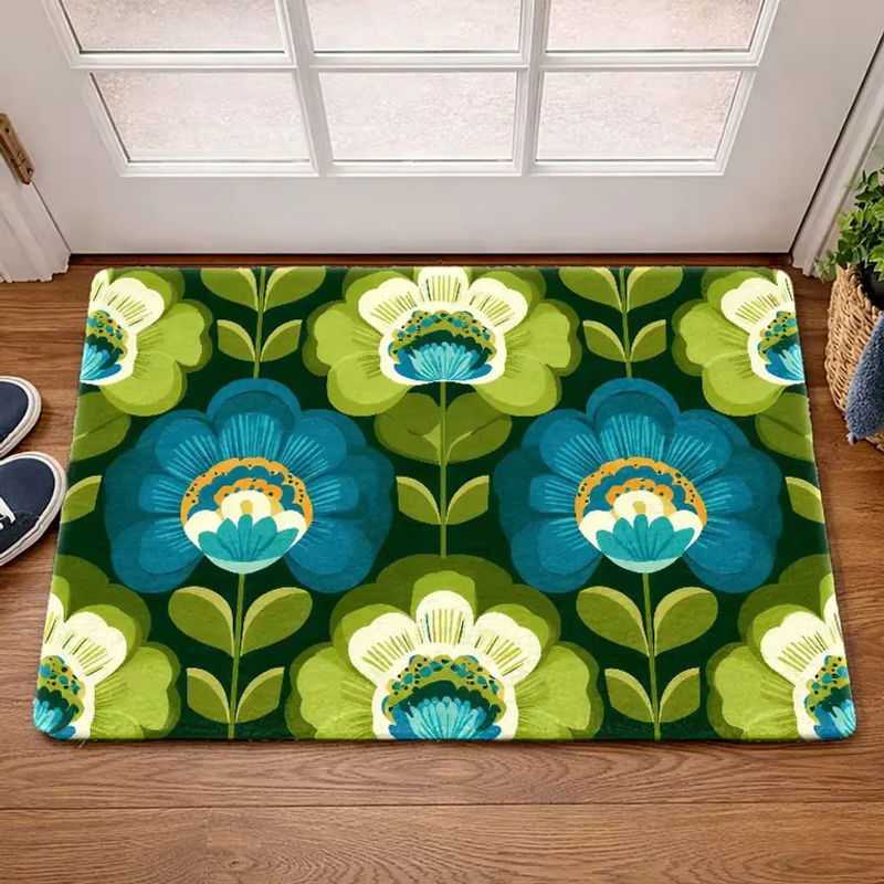 VIKAMA Boho Blumen-Teppich, rutschfester und waschbarer Vintage-Bodenteppich in Grün-Blau für Wohnzimmer und Schlafzimmer - Bild 4