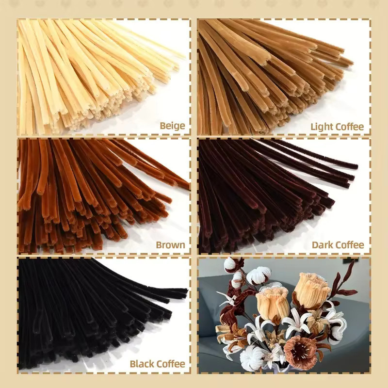 Mehrfarbige Chenille-Stäbchen als Bastelzubehör für deine Kunst- und Weihnachts-DIY-Projekte, 250/500 Stück in Multicolor und Braun - Bild 3