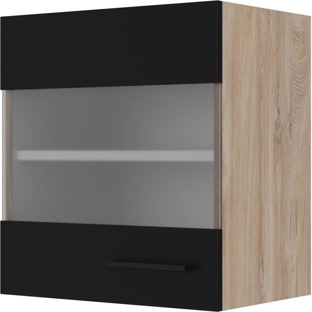 Flex-Well Küchen-Glas-Oberschrank Capri in Schwarz Matt mit Eichen-Optik, B/H/T: 50 x 54,8 x 32 cm - Bild 1