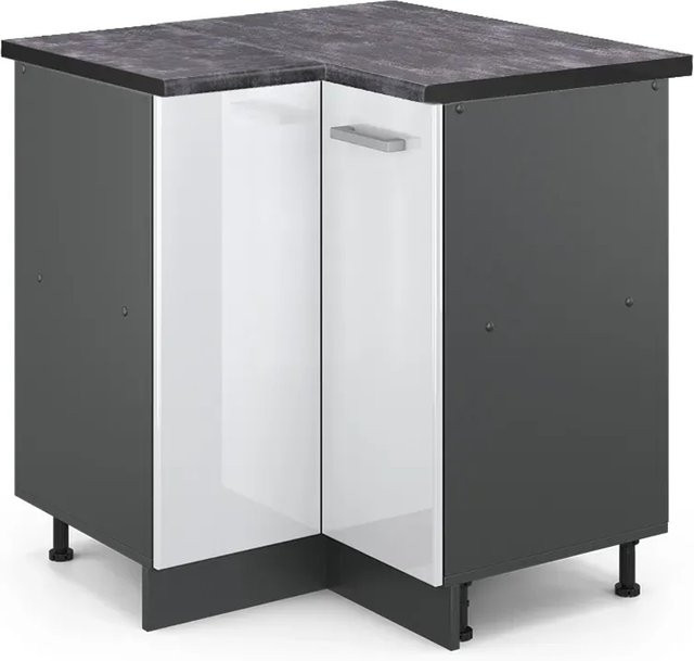 Vicco Eckunterschrank R-Line Küchenschrank in Weiß Hochglanz und Anthrazit, B/T/H: 75,6 x 60,0 x 81,6 cm - Bild 1
